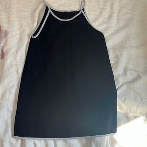 A line black white trim dress